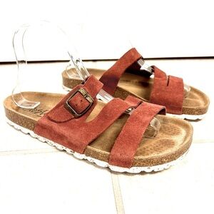 Biostep Leather Slip On Sandals Womens Size 9 Rusted Red Multi Strap Lagenlook